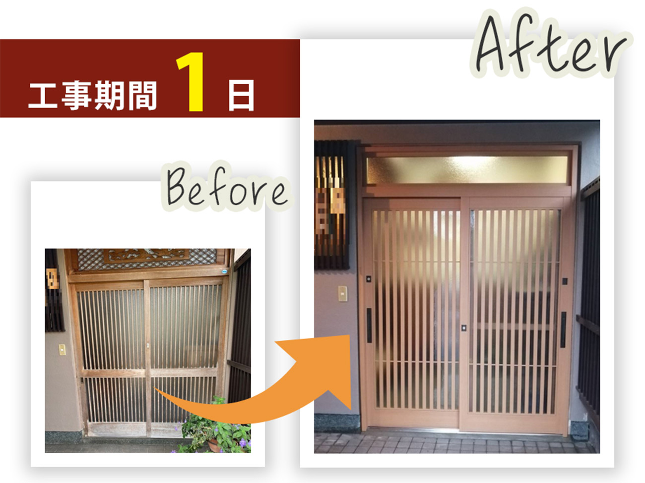 石川県野々市市で見た目は木製、実はアルミ製の引き戸にドアリモした現場のビフォーアフター