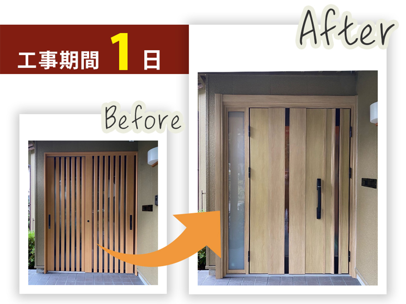 金沢市で玄関ドア交換、寒さ対策として引き戸から開き戸へ（リモコンキー対応）のビフォーアフター