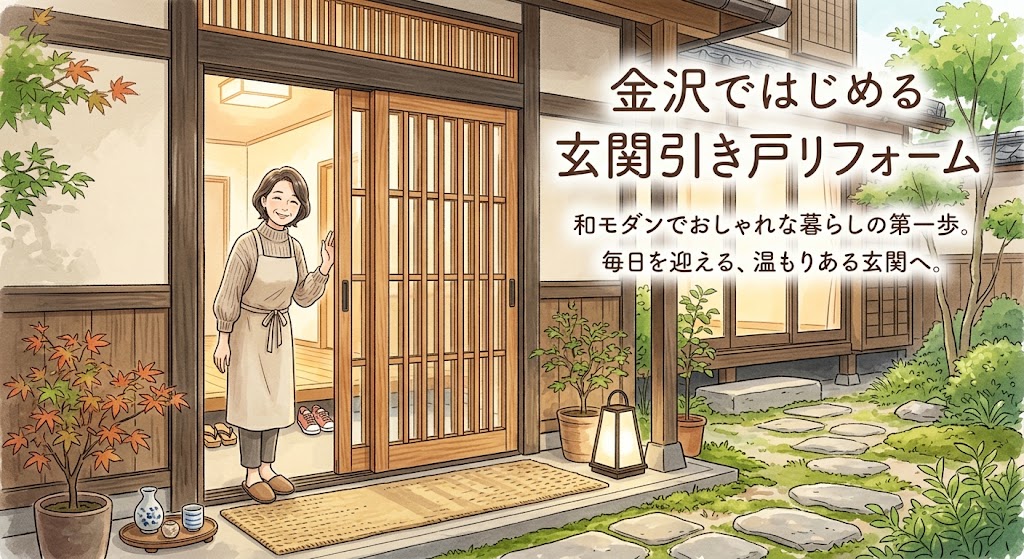 玄関引き戸リフォームのイラスト