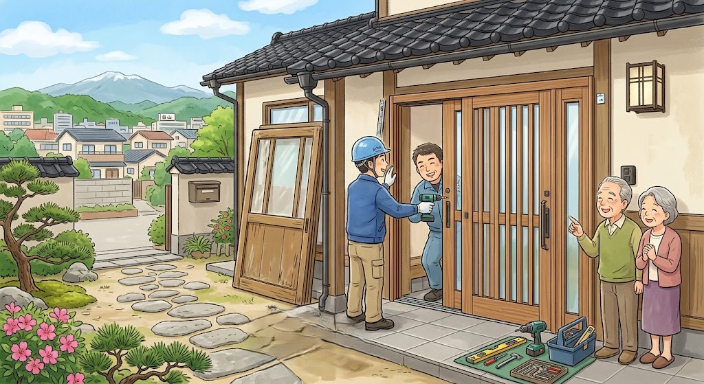 玄関引き戸リフォームのイラスト